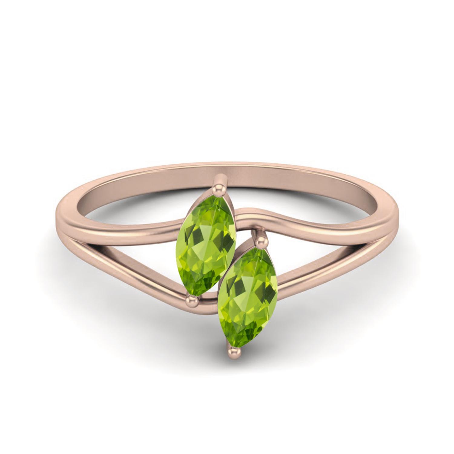 6X3mm Marquise Peridot 925 Sterling Silver Rose Vermeil Split Shank Women Engagement Ring 11