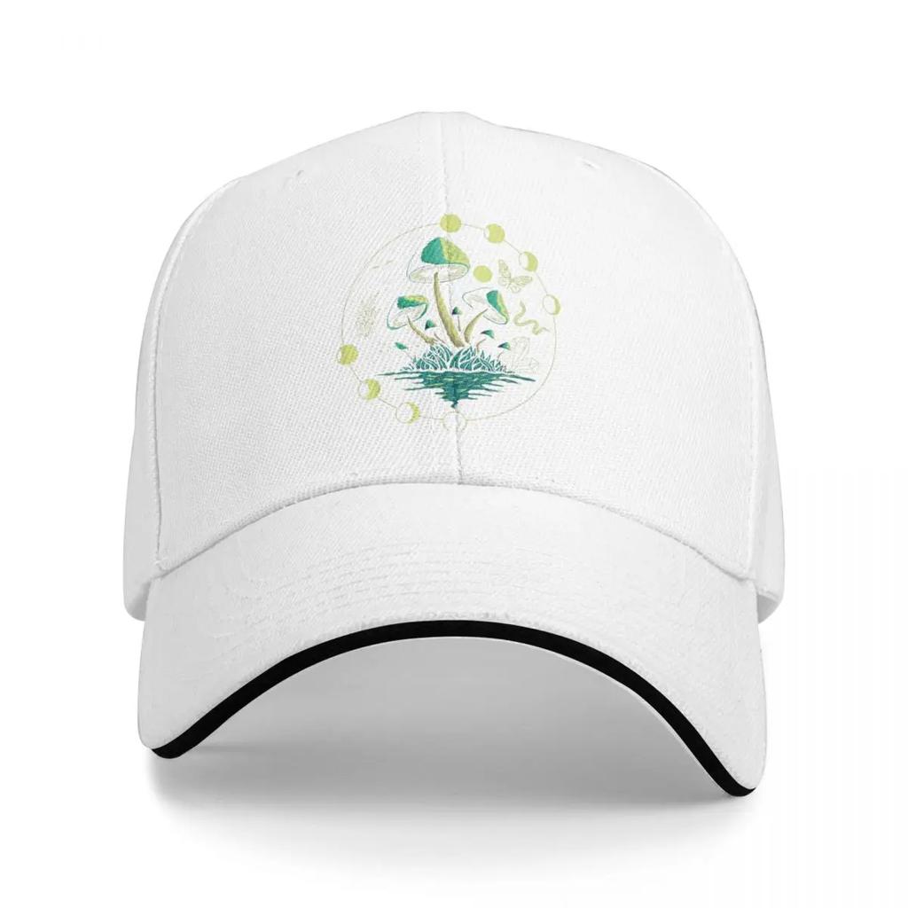 Mushroom Moon Phase Witchy Baseball Cap Adjustable Polyester Sun Protection Casual Sport Hat