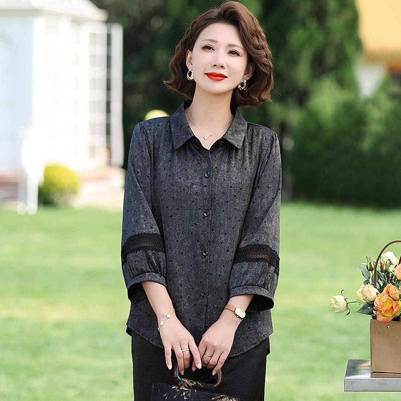 

Spring & Autumn Stylish Printed Cardigan for Middle-aged & Elderly Women - Versatile Slimming Shirt, Soft & Comfortable XL (Fits 85-100 lbs) сірий колір
