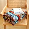 1pc Nordic Color Stripe Printed Bohemian Style Fleece Blanket, Double Layer Thickened Warm Blanket, For Sofa Couch Bed Camping