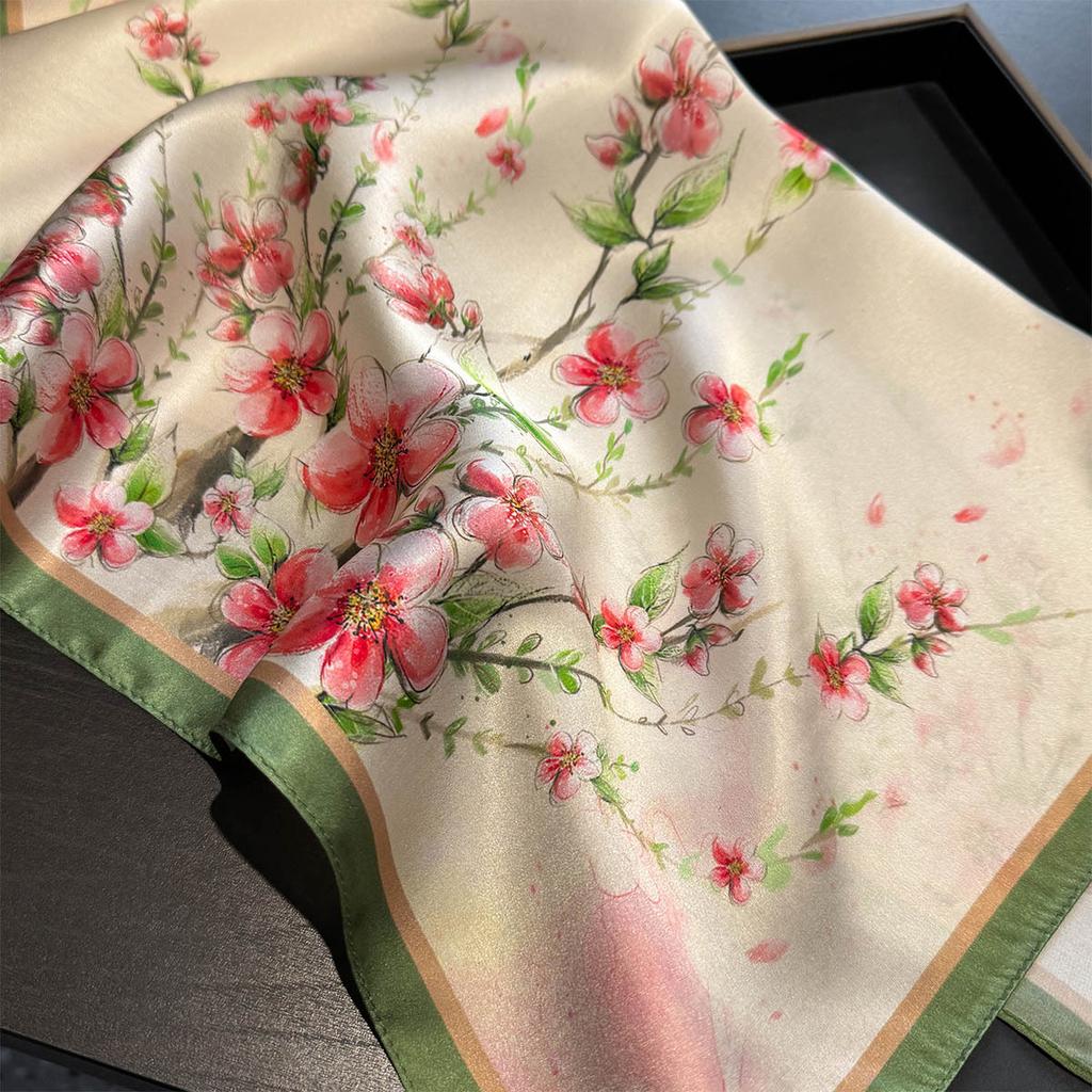 Luxury 100% Real Silk Scarf Women Floral Print Bandana Shawl Lady Neckerchief Handkerchief Female Neck Bag Decorative Wrap 53cm