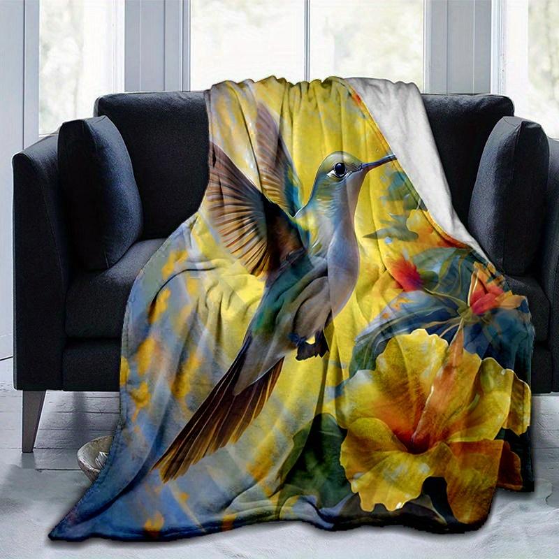 1pc Yellow Flowers & Hummingbird Themed Blanket  Cute Design for Room Decor, Soft Perfect as Birthday Gift or