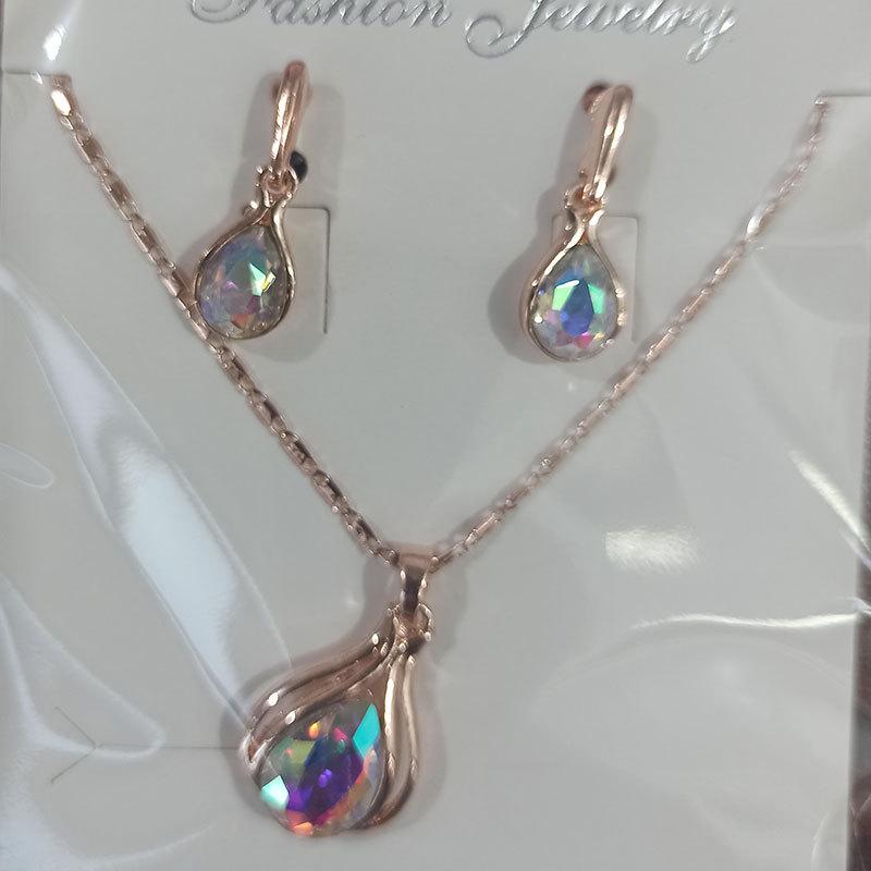 Wish Fashion Women's Blue, Green & Red Teardrop Necklace & Earrings Set