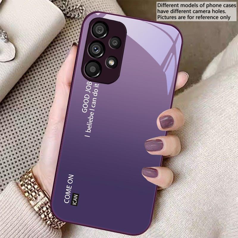 Gradient solid color For Samsung Galaxy S23 U ltra 24 Plus S20 21 FE S25 Ultra A70 A72 73 51 52 53 Tempered Glass Phone Case