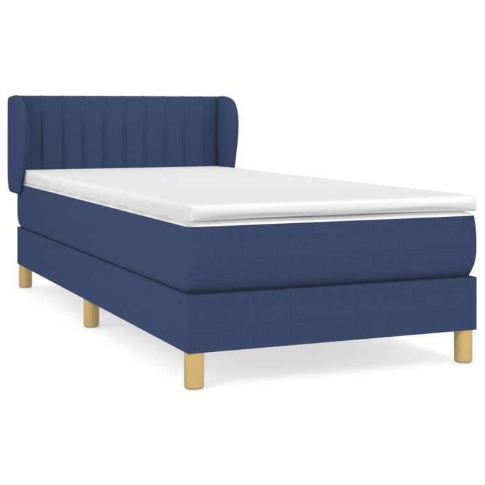 3126939 vidaXL Lit à sommier tapissier avec matelas Bleu 90x200 cm Tissu