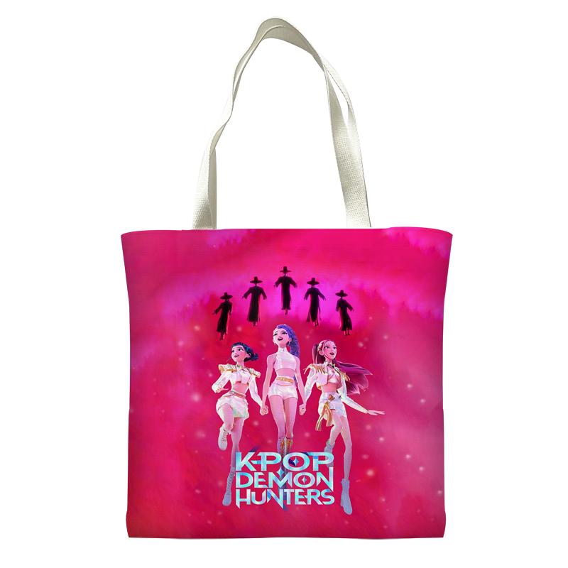 

KPop Охотники на демонов Холщовая сумка-шоппер Huntrix Girl Сумки для хранения Сумка-тоут на плечо для леди Сумки-мессенджеры Зои Руми Мира Саджа для мальчиков 40*40cm серый