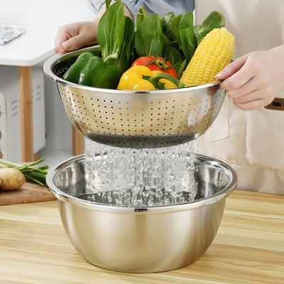 Καλάθι Αποστράγγισης από Ανοξείδωτο Ατσάλι 5 σε 1 Πολυλειτουργική Λεκάνη Κουζίνας με Τρίφτη Σουρωτήρι Αποστράγγιση Λεκάνη Κοπής για Προετοιμασία Λαχανικών Ζυμαρικών