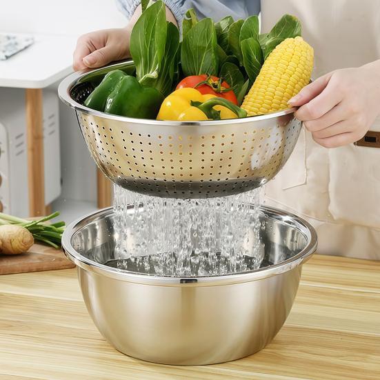 Stainless Steel Drain Basket 5 in Basin with Grater 1 Multifunctional Kitchen Drainage Chopping Strainer Basin for Vegetable
