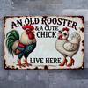 Vintage Metal Sign Rooster Chickens Wall Art Decor Garden Home Farmhouse