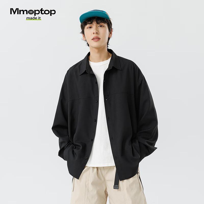 MMOPTOP Japanese-Style Long-Sleeve Shirt Workwear Jacket for Men, Spring And Autumn Style, High-End Feel, Loose Casual Shirt, 6257 Black 2XL