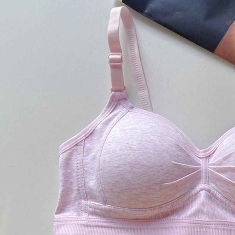 Beige Wireless Cotton Bra with Adjustable Straps Comfortable Everyday Lingerie