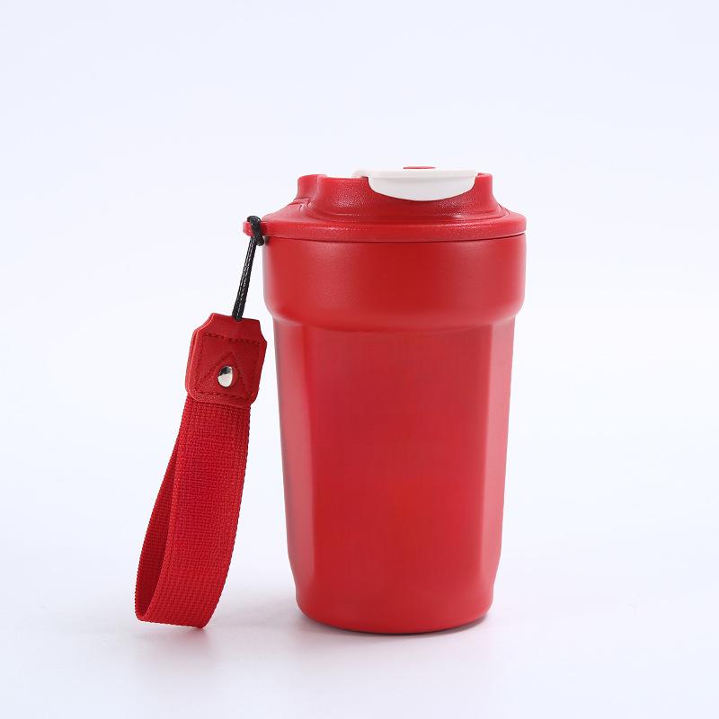 

Термос из нержавеющей стали 316 с веревкой, портативная восьмиугольная кофейная чашка, высококачественная двойная вакуумная дорожная чашка 380ml красный