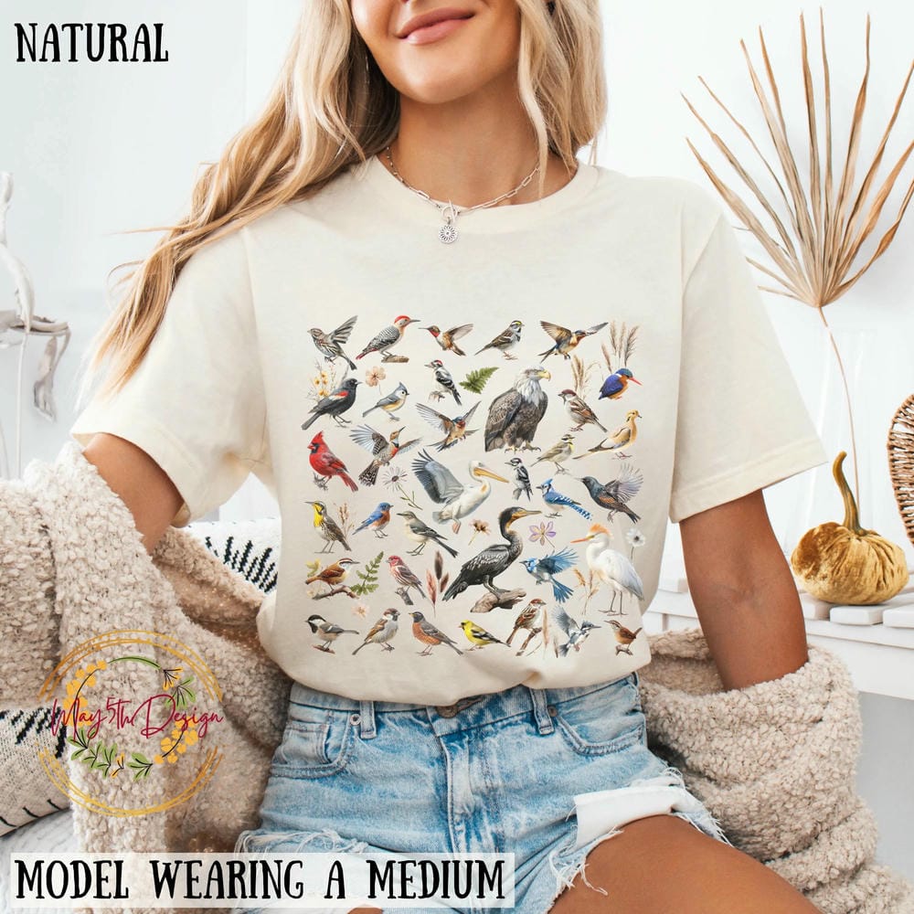 Boho Bird Shirt Bird Watching Gift Bird Watcher Shirt Cottagecore Garden Bird Tshirt Short Sleeve Y2K Unisex Shirt Streetwear