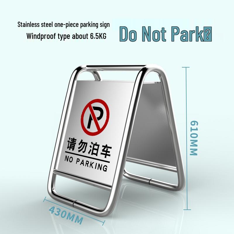 Stainless Steel No Parking, Caution Slippery, A-Frame Folding Sign