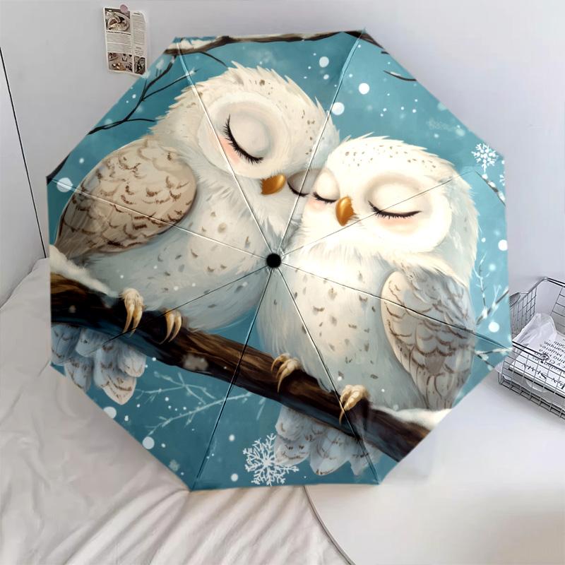 Owl  Pattern, Automatic Folding Umbrella, Portable and Foldable Design, 8 Ribs, a Christmas or Birthday Gift.