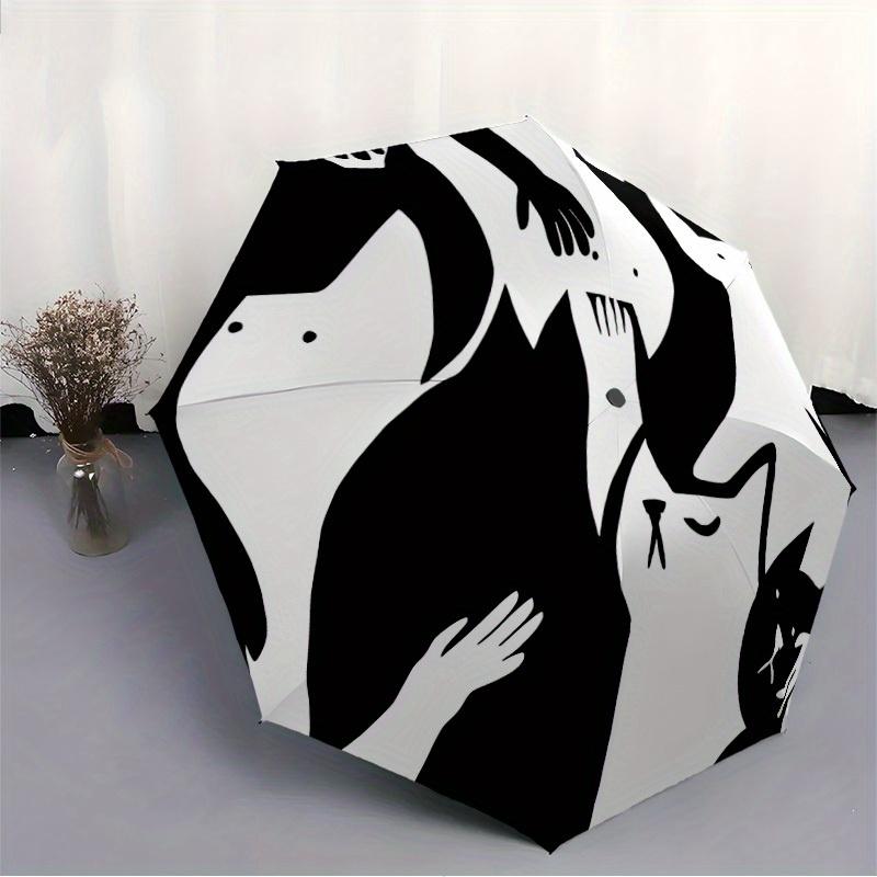 1pc Cat Family Automatic Open 8-Rib Windproof Umbrella, Travel & Commuting, Suitable for All Seasons