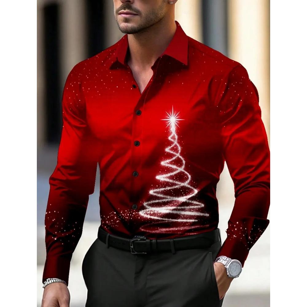 

Christmas Theme Men s Christmas Trees Printed Shirts Snowflake Gradient Graphics Button Up Long Sleeve Shirts Fashion Tops Thin S