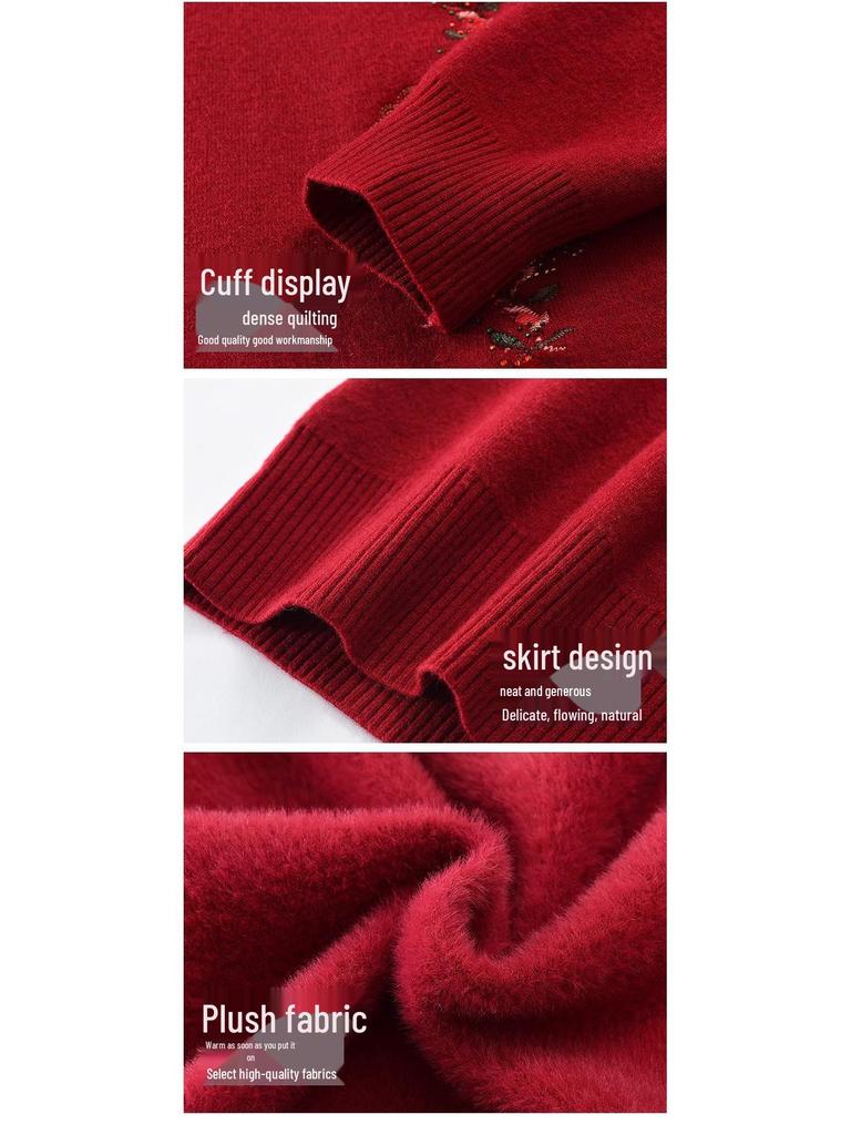 2024 Grandma's Fleece-Lined Warm Base Layer Sweater for Middle-Aged & Elderly Women, Autumn/Winter Collection