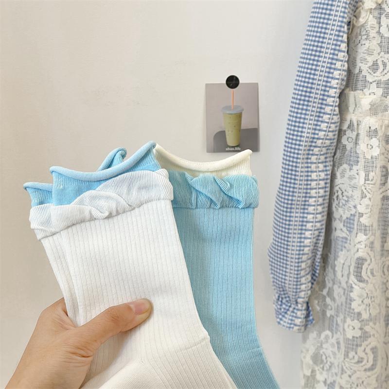 Female Spring and Summer Thin Double Muzzle Ballet Style Loose Mouth In The Tube Pile Pile Cotton Socks