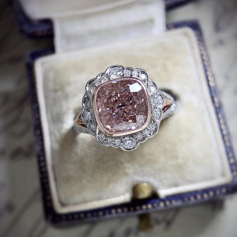 Luxury Silver Color Inlaid with White Pink Stone Rings Round Flower  Party Engagement Wedding Rings for Women Jewelry