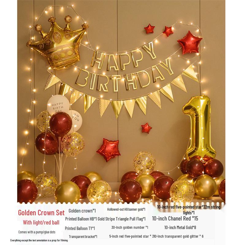First Birthday Party Balloon Decoration Set with Light Strip for Boys and Girls