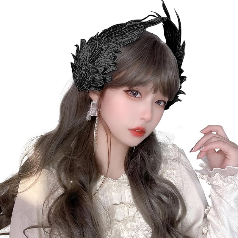 

1 пара заколок для волос в виде крыльев ангела, перьевые заколки-автоматы для волос, головной убор в стиле Лолита, аксессуары для косплея, головные украшения для девочек и женщин чёрный