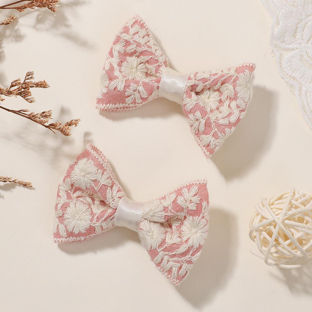 8Pcs Lace Embroidery Party Princess Hair Accessory Baby Duckbill Headpiece Handmade Bow Children Hair Clip