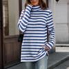 Women's Fashion Casual Striped High Neck Loose Long Sleeve Casual Pullover Top