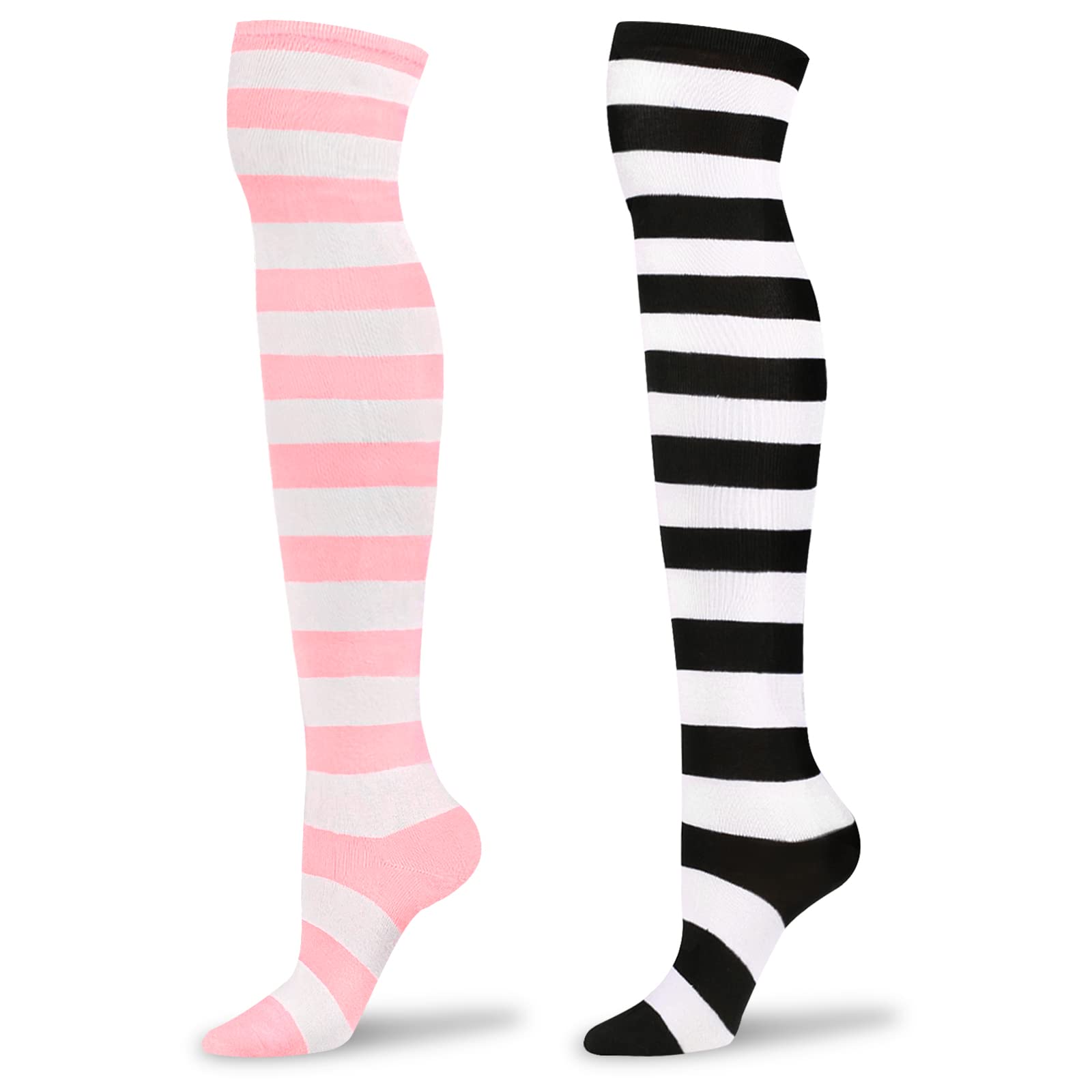 

LittleForBig Striped Casual Socks, Set of 2 (School Style), Black and Pink