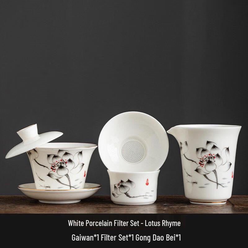 

Chaxun White Porcelain Lotus Charm Gaiwan & Gongdao Cup Tea Set