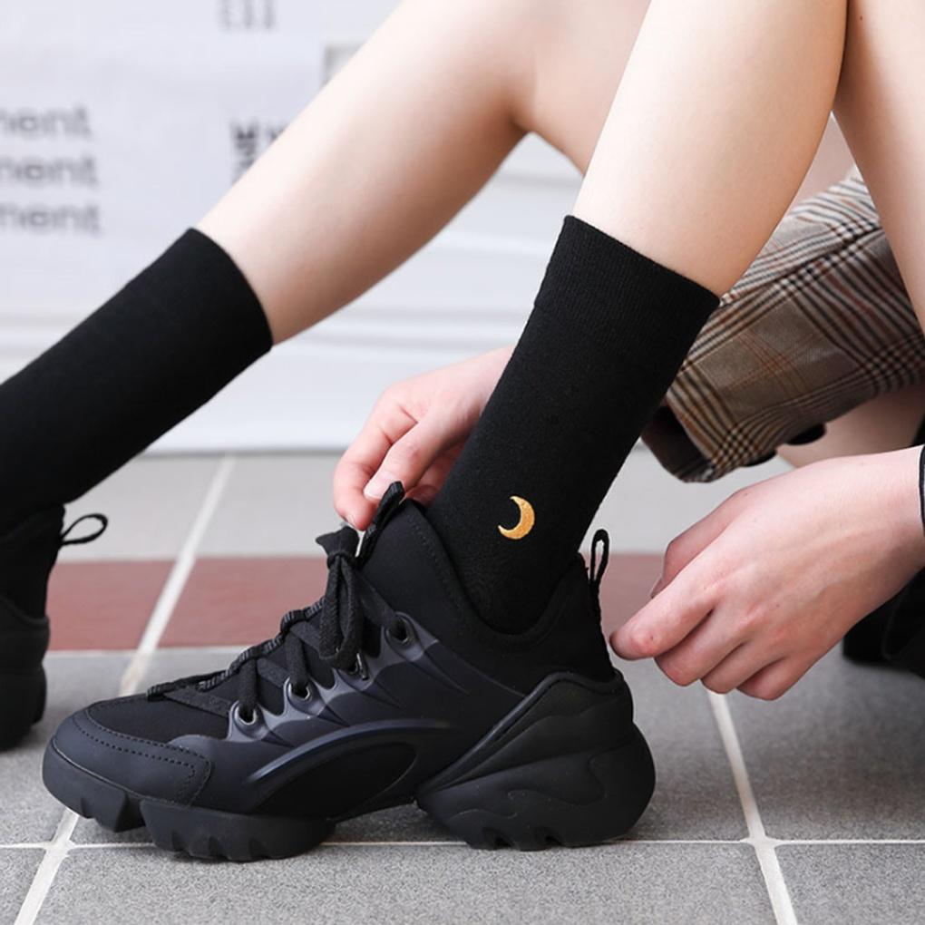 Winter moon embroidery women s mid-calf socks for daily casual fashion