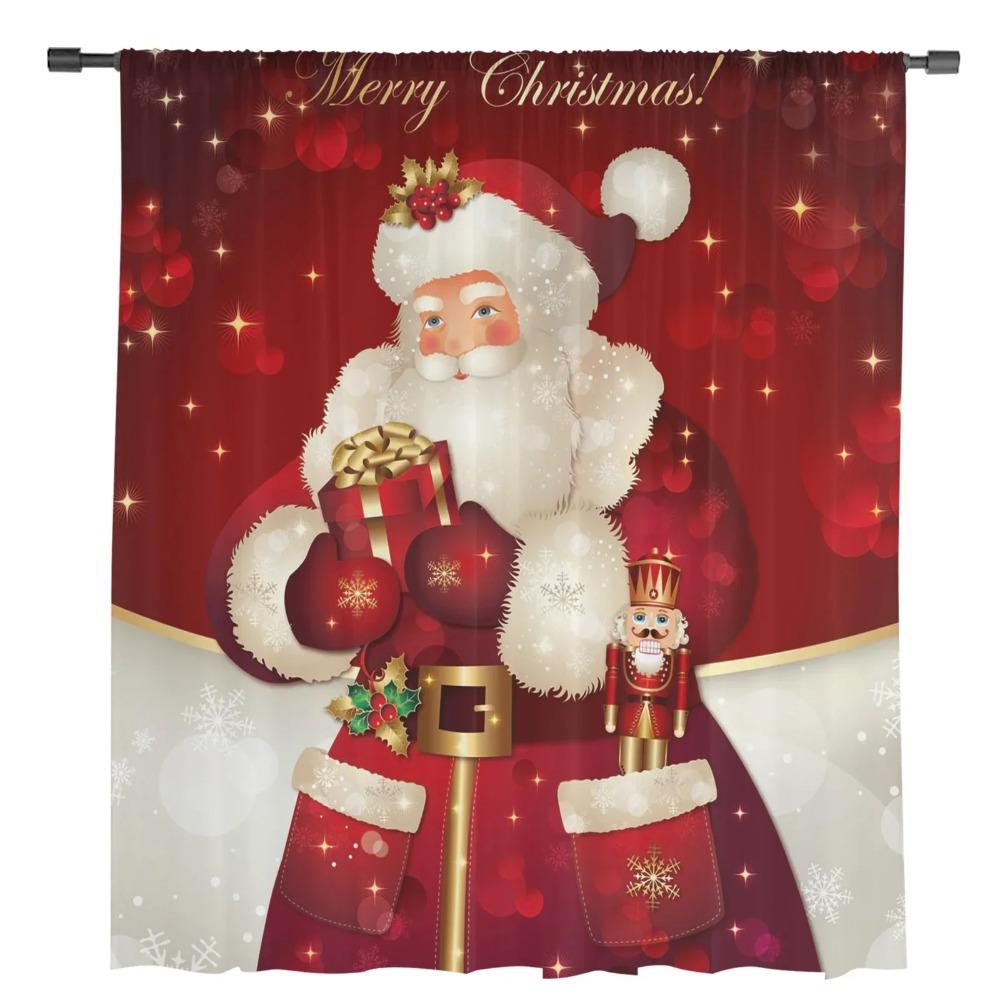 Merry Christmas Santa Claus Red Chiffon Sheer Curtains for Living Room Bedroom Decoration Window Voiles Tulle Curtain Drapes