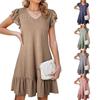 New Women's V-neck Ruffle Sleeve Loose Waist Cinched Dress for European American Crossborder