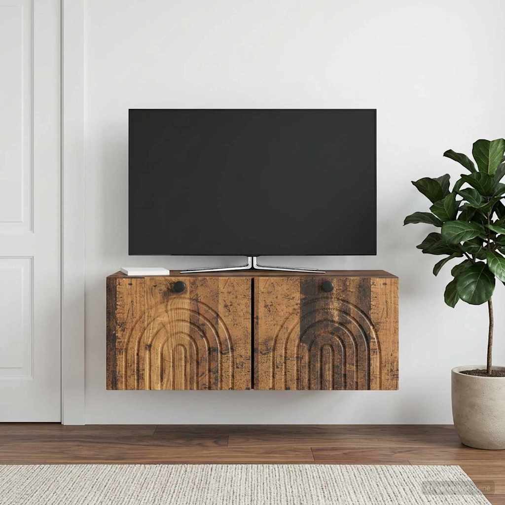 Wall Mounted TV Cabinet Reclaimed Wood Look 78.5 X 31 X 30 Cm