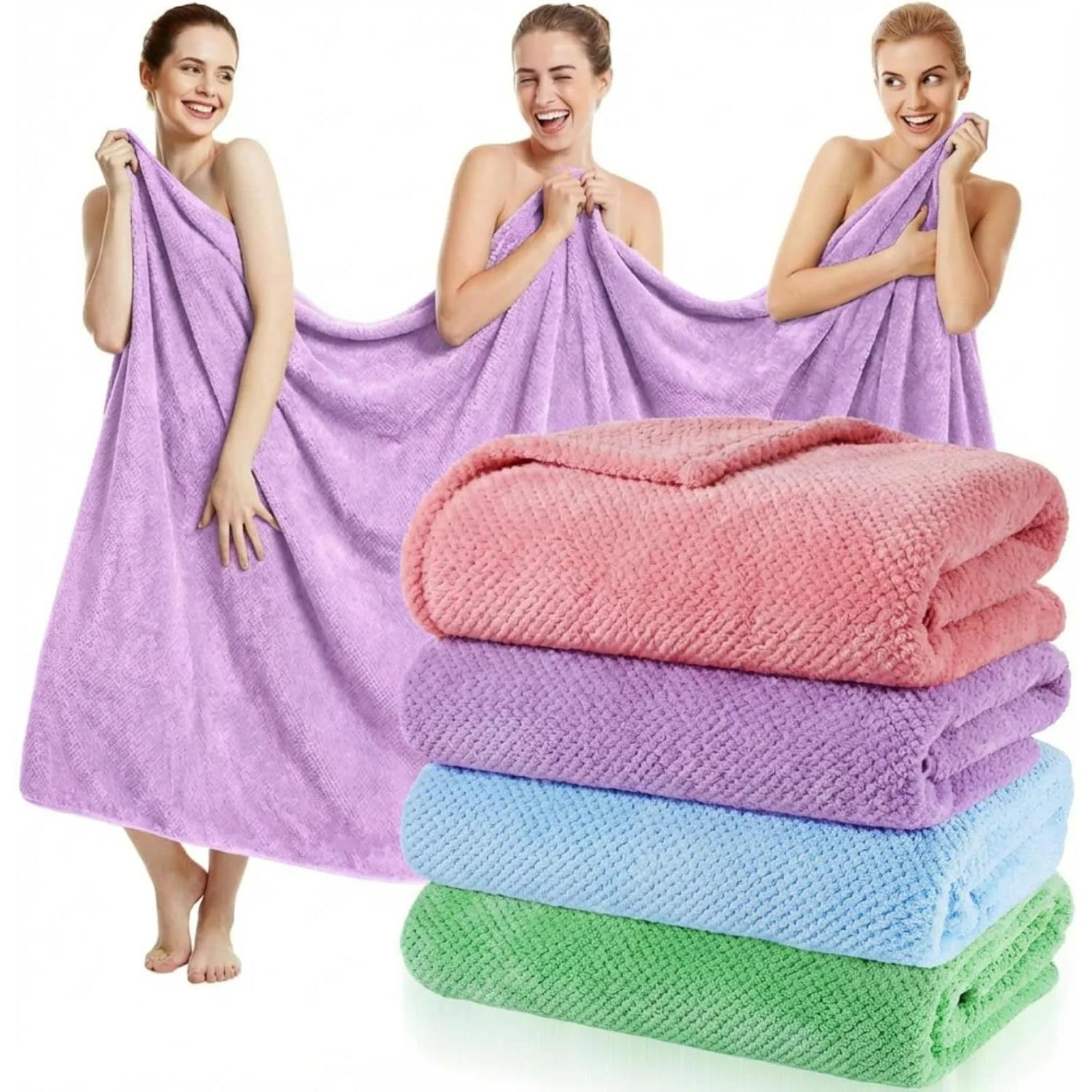 

4 Pcs Oversized Bath TowelsExtra Large Bath Sheet Towels for Adults Quick Dry Soft Absorbent Fluffy Microfiber Shower Sheet for Bathroom Hotel Spa A6