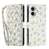 For iPhone 17 Wallet Case Rhombic Floral Design Leather Flip Phone Cover with Strap