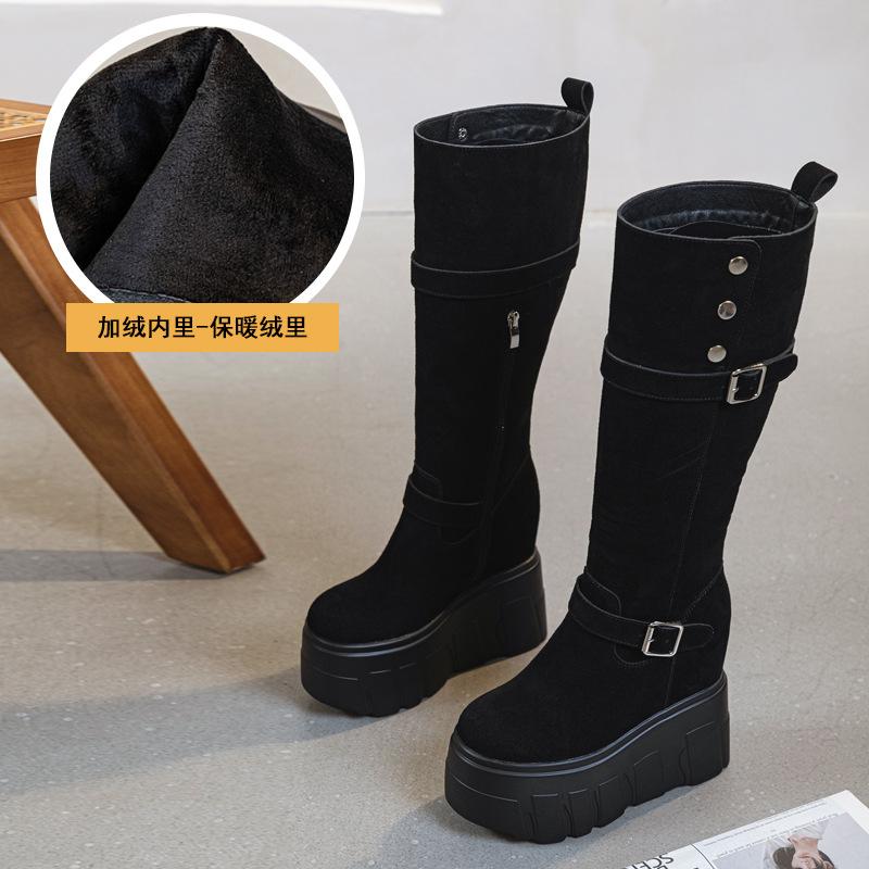 

Женские высокие кожаные сапоги Осенью и зимой 2025 года новые сапоги-рыцари на ультравысоком каблуке с ремешком-пряжкой простые и универсальные однотонные 39