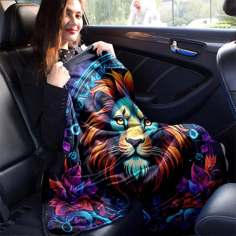 1pc Lion Printing Lightweight Flannel Blanket, Comfortable and Warm Blanket, for Camping Sofa Bed and Couch Office, Gift
