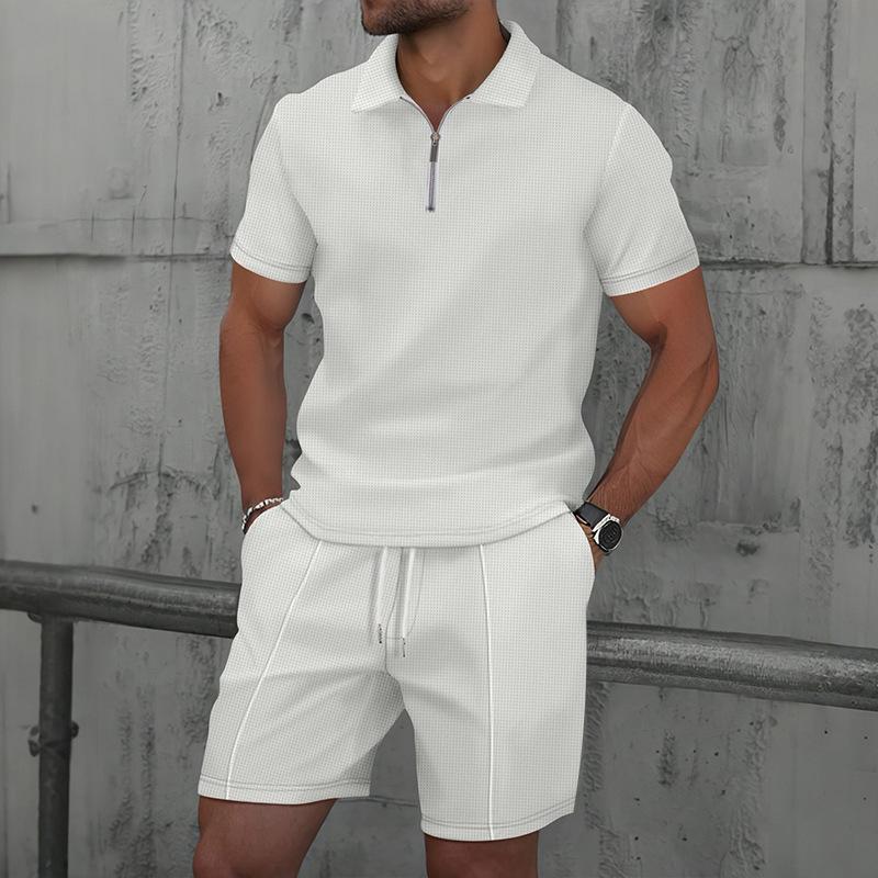 

Хуафу Гэ Модный Новый Мужской Костюм с Воротником, Шорты с Коротким Рукавом, Повседневный Спортивный Костюм XL белый