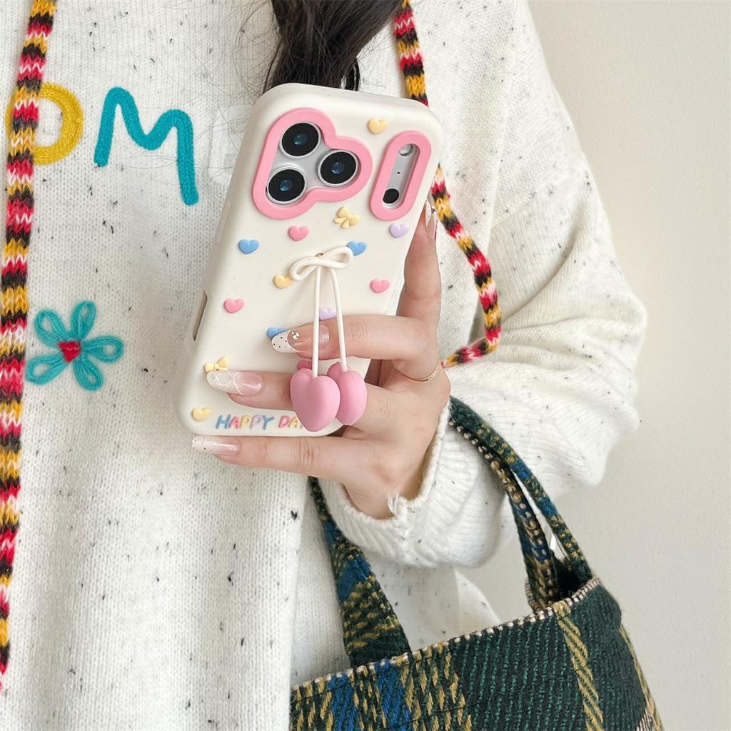 For iPhone 17 Pro Silicone Case Cute Heart Shape Pendant Shockproof Phone Back Cover