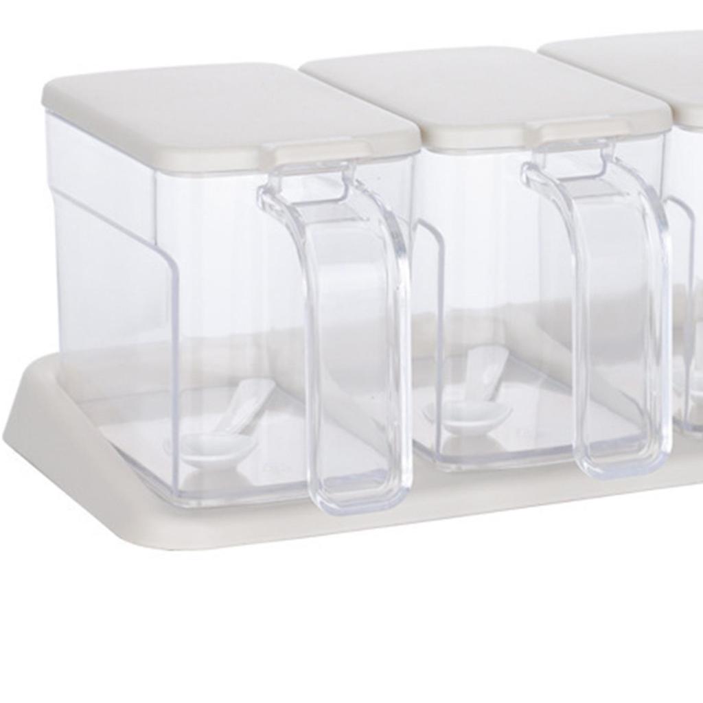Clear Seasoning Box Storage Container Cruet 3 Compartment Kitchen Spice Pots Apricot