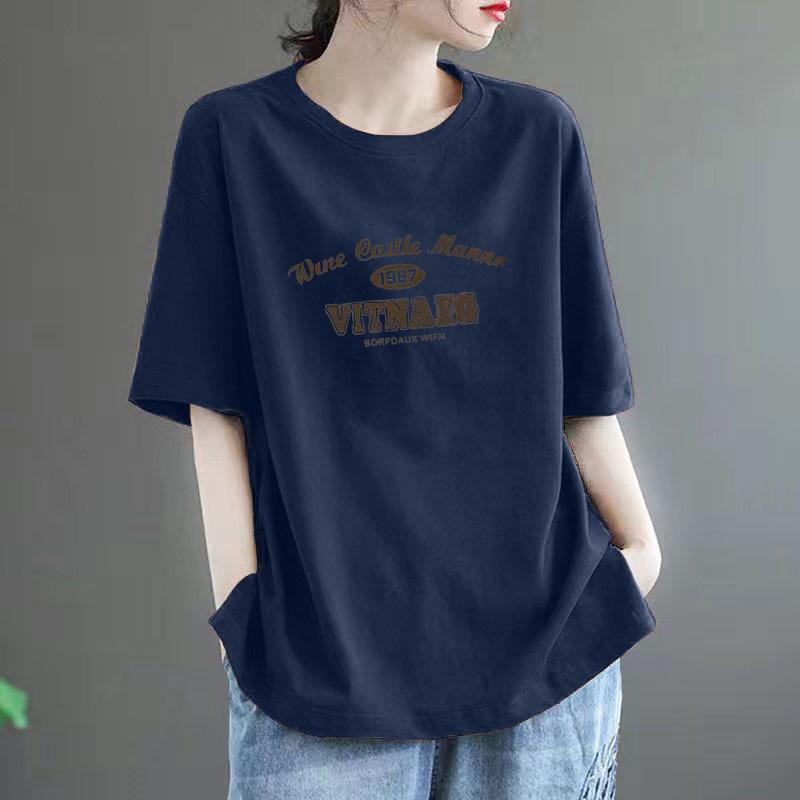 

100% Чистый Хлопок Женская Футболка Большого Размера с Коротким Рукавом - Летняя Свободная Посадка, Стройнящая, Стиль Хай-Энд XXXL (175-200 jin)