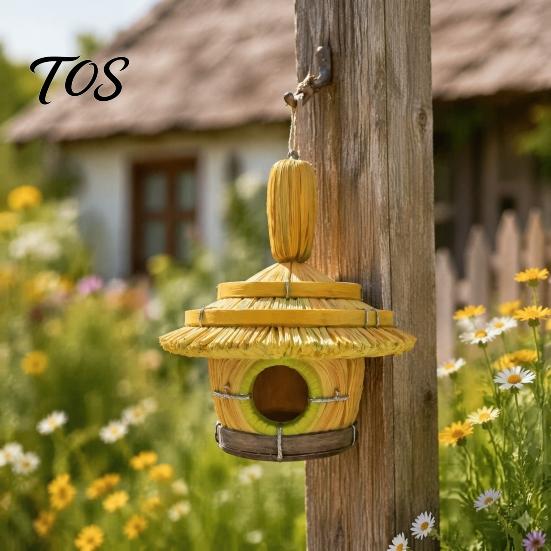 Easy To Install Bird House Thatched Hut House, Decorative Resin Weatherproof Waterproof for Patio Hanging Shelter Outdoor Garden Backyard Decor Houses
