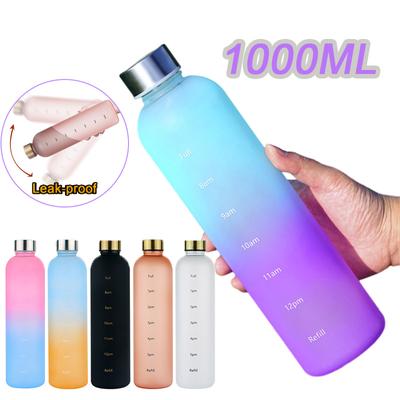 Bottiglia d'acqua da 1000 ml con indicatore del tempo, grande capacità, bollitore sportivo, portatile, per esterni, viaggi, borraccia, bicchieri di plastica riutilizzabili