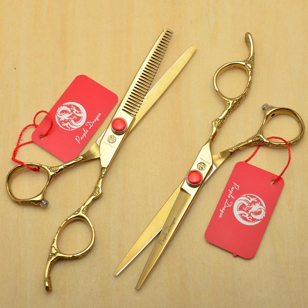 

Purple Dragon Hairdressing Scissors: 5.5/6 inch Ruby Plum Blossom Gold Handle, Straight & Thinning Shears for Bangs. 5.5 inch Gold Straight Shears