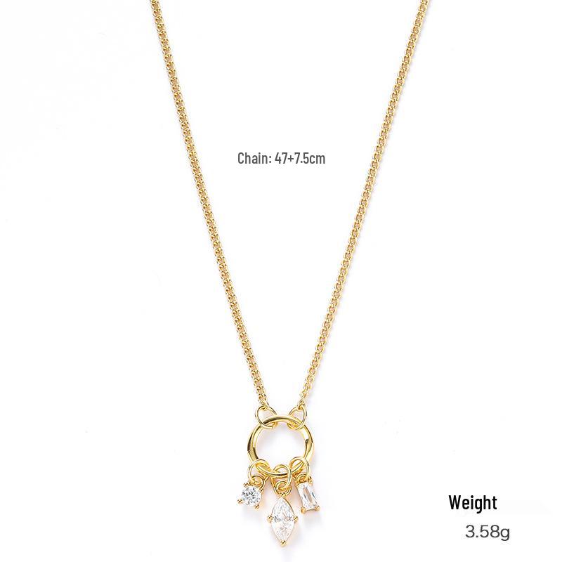 Kenjie Women's Zircon Necklace Set – Korean Style, Copper-Plated, Gold-Inlaid, Elegant High-End Design