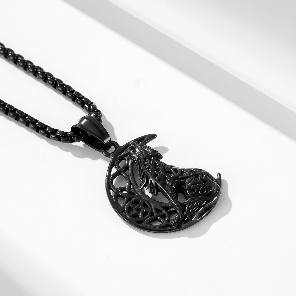 European and American Retro Fashion Trend Punk Moon Wolf Domineering Cool Necklace Pendant