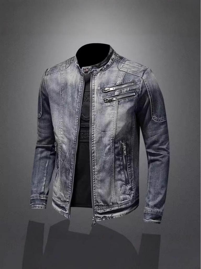 Men's Trendy Punk Street Style Denim Jacket - European & American Spring/Autumn Casual Motorcycle Top
