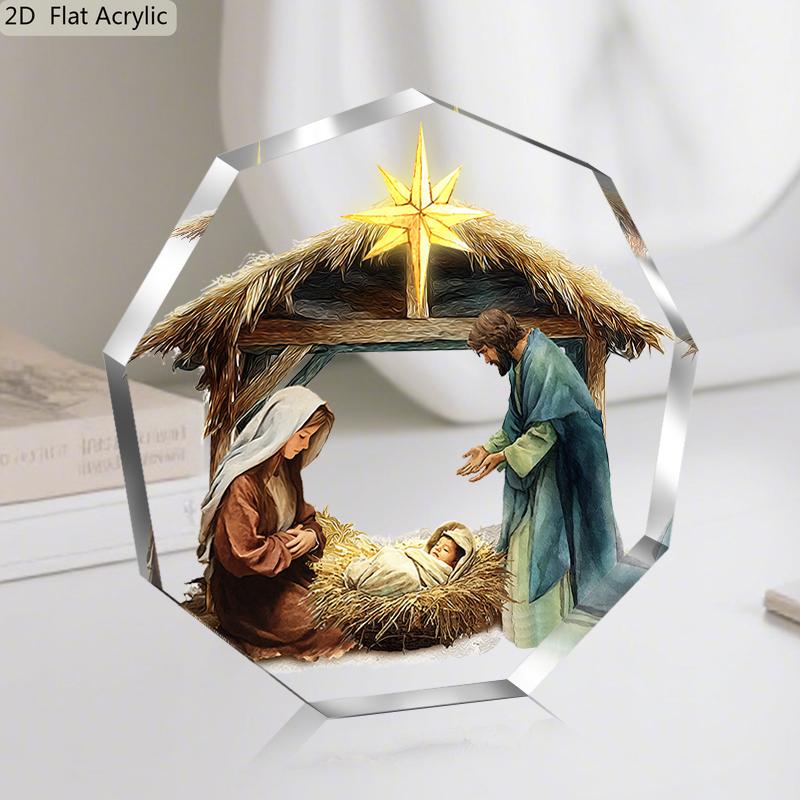Nativity Scene Acrylic Tabletop Decor - Christmas Manger Scene, Festive Holiday Home & Office Decoration, Ideal Christmas Gift, Christmas Decoration 10*10cm