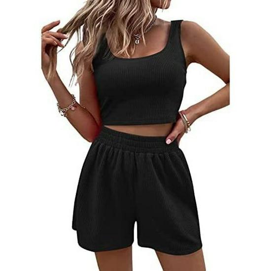 2023 Summer Women's Sweet Style Knit Sleeveless Casual Solid Color Suit
